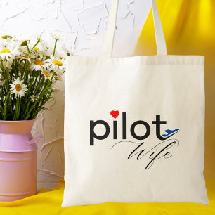 Pilot Wife Typography & Aeroplane Simple,Minimalis Tote Bag