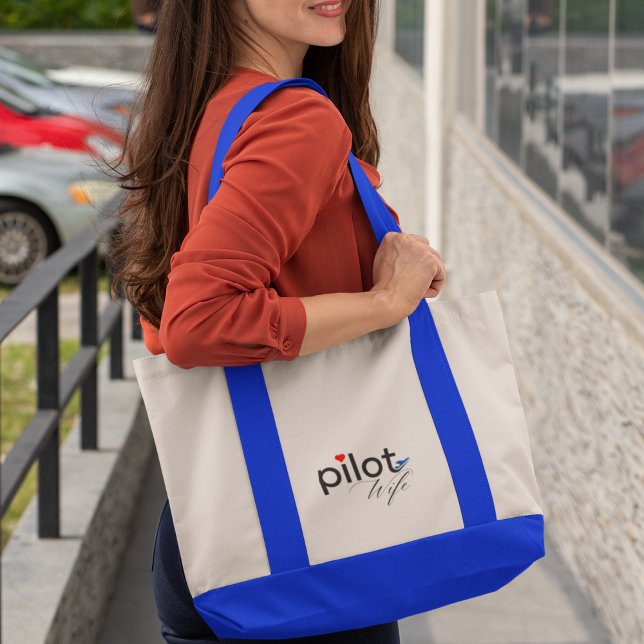 Pilot Wife Typography & Aeroplane Simple,Minimalis Tote Bag (Creator Uploaded)