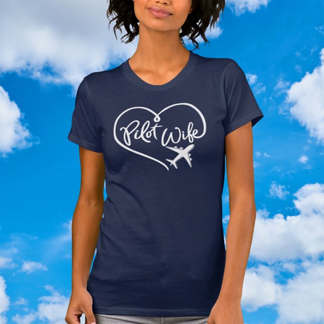 Pilot Wife White Looped Heart with Plane Navy T-Sh T-Shirt (Creator Uploaded)