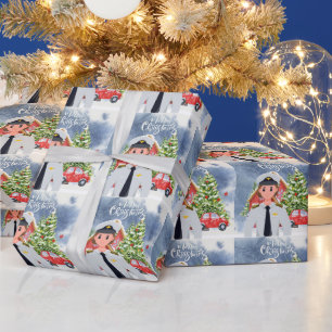 Pilot Woman with Christmas Themed  Wrapping Paper