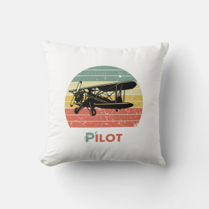 Pilots,Aeroplane,Retro,Sunset,Vintage Cushion