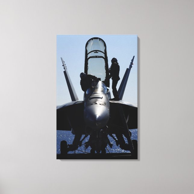 Pilots conducts a pre-flight inspection canvas print (Front)