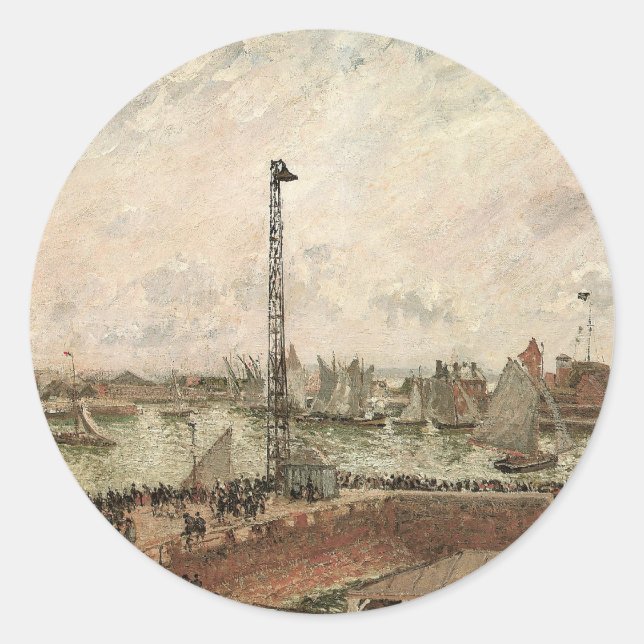 Pilot's Jetty, Le Havre, Misty by Camille Pissarro Classic Round Sticker (Front)