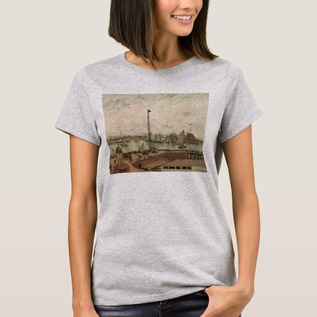 Pilot's Jetty, Le Havre, Misty by Camille Pissarro T-Shirt (Front)