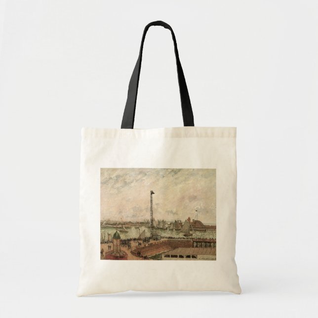 Pilot's Jetty, Le Havre, Misty by Camille Pissarro Tote Bag (Front)
