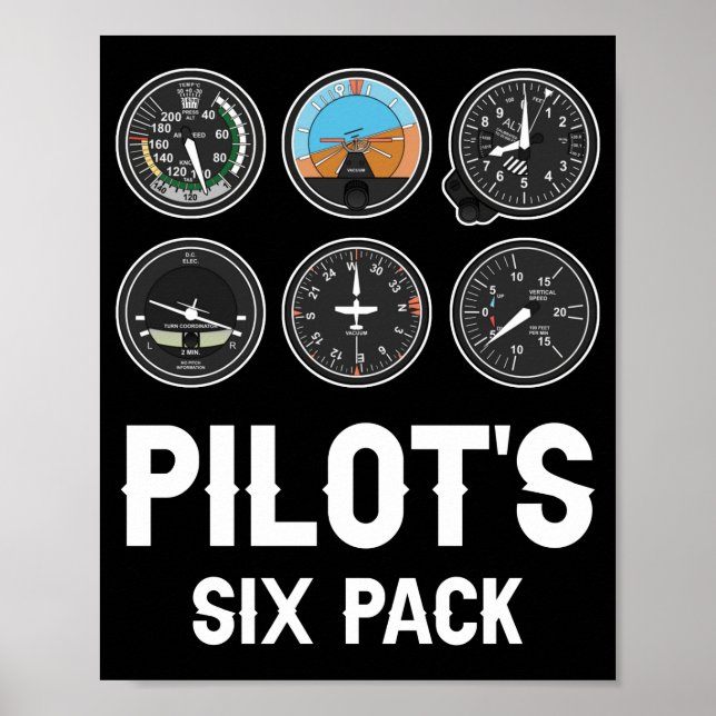 Pilot's Six Pack Flight Instruments Aviation Poster (Front)