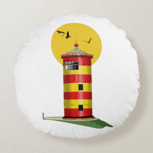 Pilsum Lighthouse Germany Round Cushion