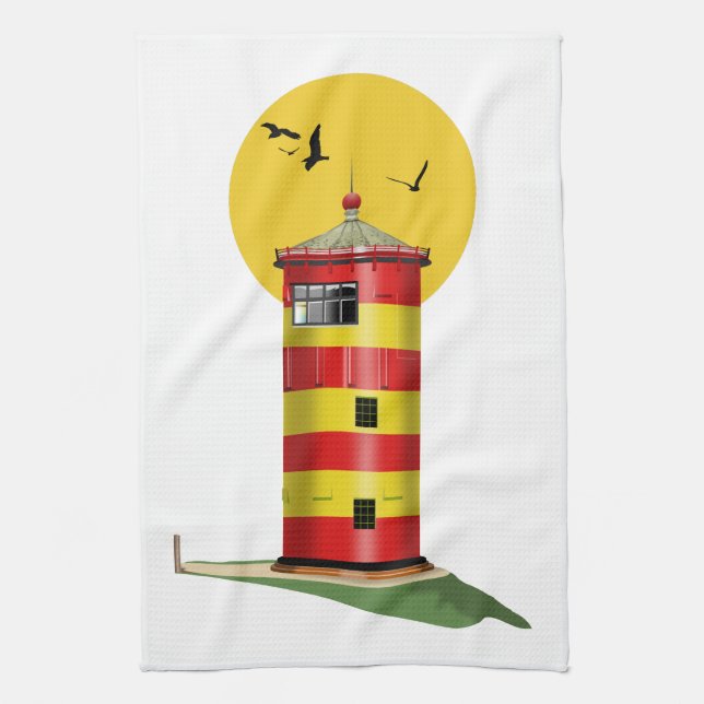 Pilsum Lighthouse Germany Tea Towel (Vertical)