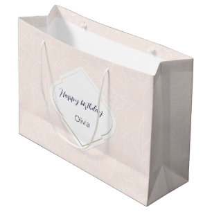Pimk White Wildflowers Pattern Monogrammed Large Gift Bag
