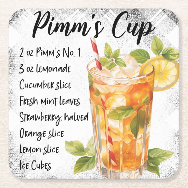 Pimm's Cup Square Paper Coaster (Front)