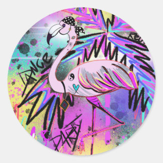 Pimped up Flamingo Classic Round Sticker