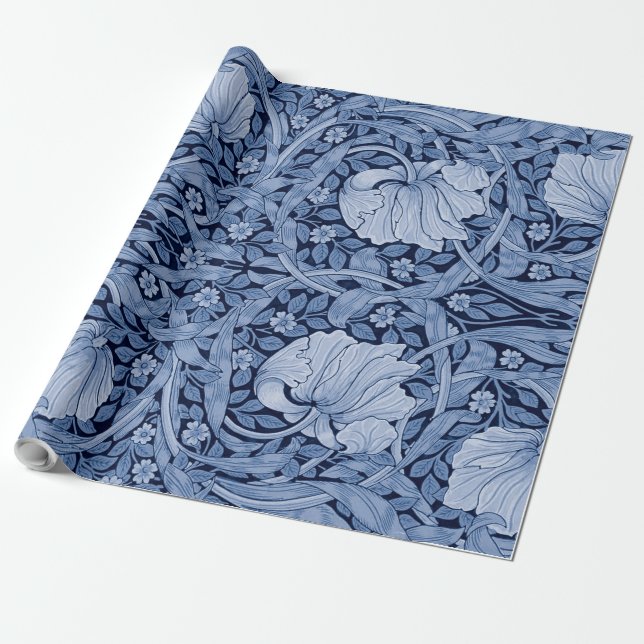 Pimpernel Blue Monotone, William Morris Wrapping Paper (Unrolled)