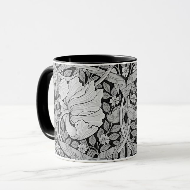 Pimpernel Grey Monotone, William Morris Mug (Front Left)