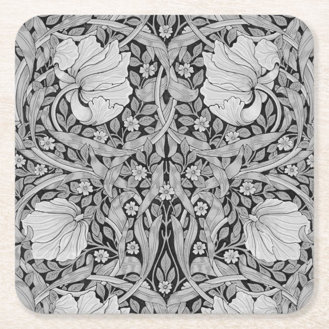 Pimpernel Grey Monotone, William Morris Square Paper Coaster (Front)