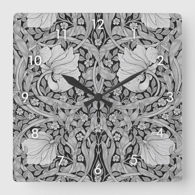 Pimpernel Grey Monotone, William Morris Square Wall Clock (Front)