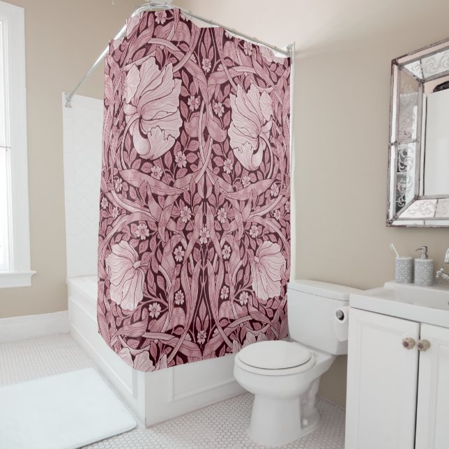 Pimpernel Maroon, William Morris Shower Curtain (In Situ)