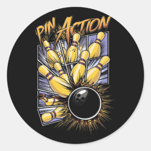 Pin Action Strike And Spare Bowling Alley Sports F Classic Round Sticker