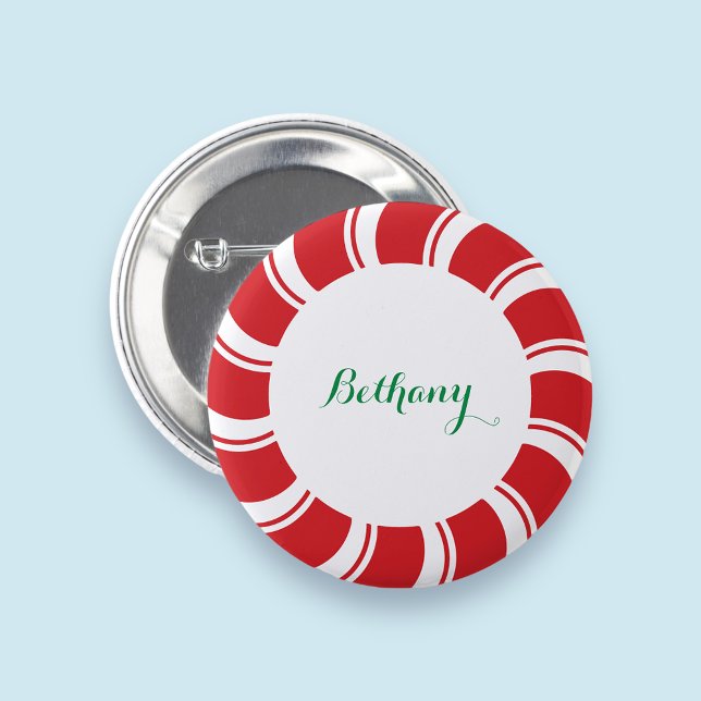 Pin Back Button Name Badge Christmas Holiday Party (MISOOK Christmas Name Button Peppermint Candycane)