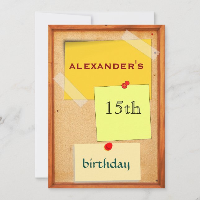 Pin Board Boys 15th Birthday Invitation (Front)