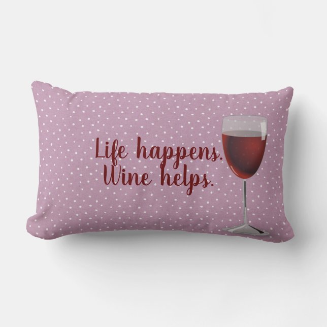 pin dot pattern with red wine glass lumbar pillow (Front)