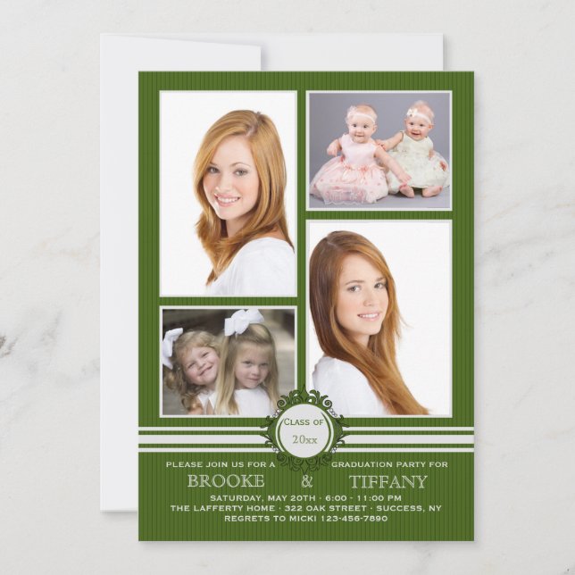 Pin Stripe Four Photo Graduation Invitation (Front)