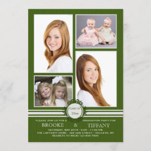 Pin Stripe Four Photo Graduation Invitation