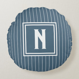 Pin Stripe - Navy + White Round Cushion