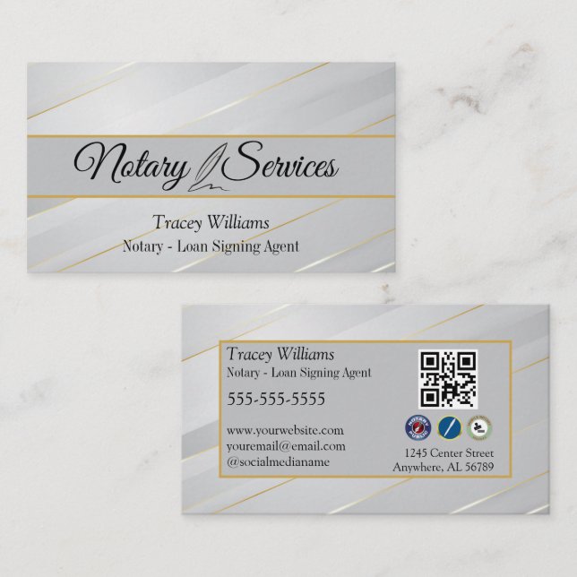 Pin Striped Notary Services Business Card (Front/Back)