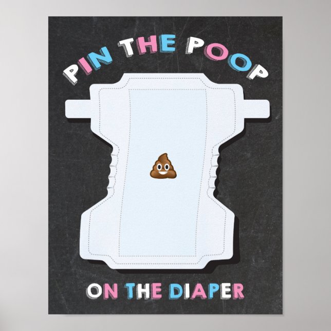 Pin the emoji poop on the diaper poster game (Front)