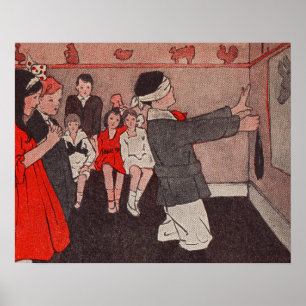 Pin the tail Donkey Vintage Children Poster