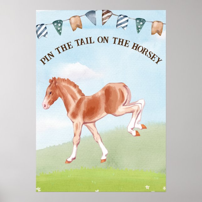 Pin the tail on the horse game for kids poster (Front)