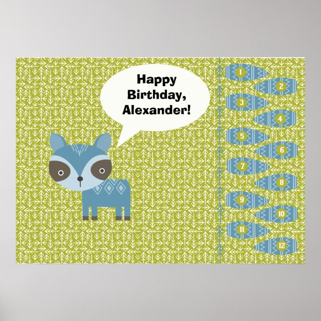 Pin the Tail on the Racoon Party Game Poster (Front)