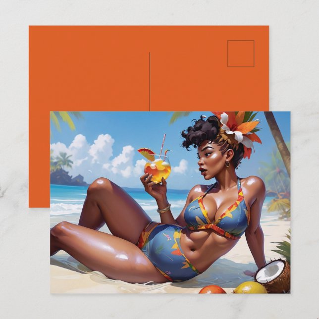 Pin-up at the beach postcard (Front/Back)