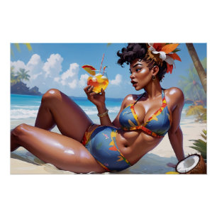 Pin-up at the beach poster