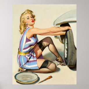 Pin-up Fixing A Car Poster