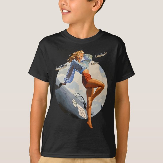 Pin up Girl blonde air force in WW2 40's T-Shirt (Front)