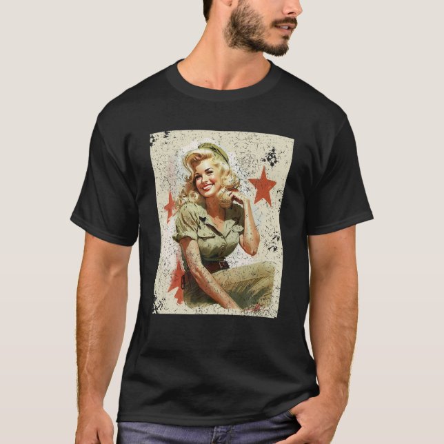 Pin Up Girl Blonde WWII Graphic T Shirt (Front)