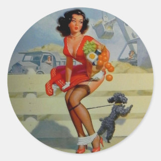 PIN UP GIRL  CLASSIC ROUND STICKER