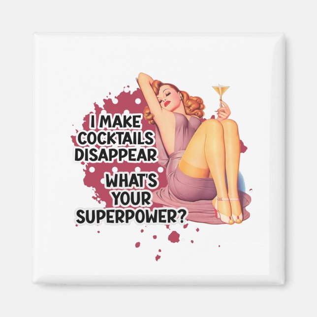 Pin-up Girl Drinking Retro Housewife Humour Magnet (Front)