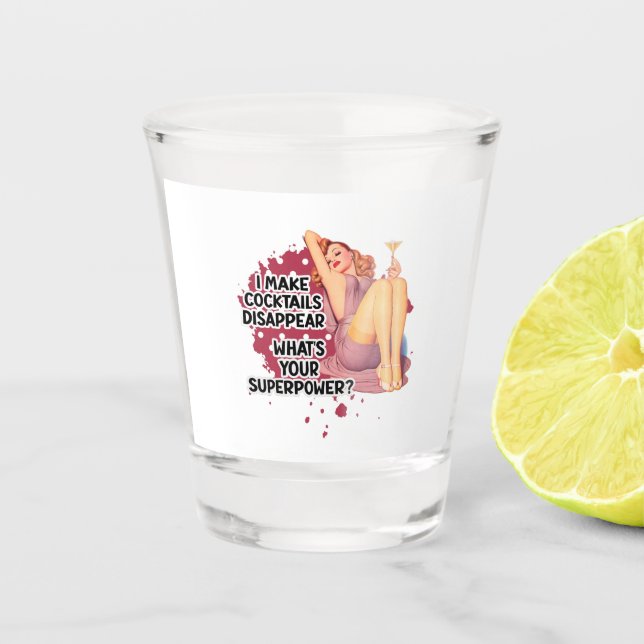 Pin-up Girl Drinking Retro Housewife Humour Shot Glass (Front)