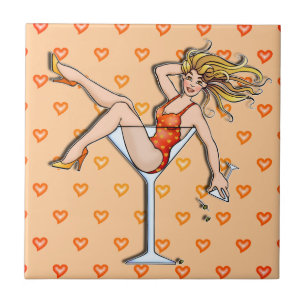 Pin-UP Girl In A Martini Glass Coaster  Tile