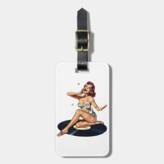 Pin Up Girl sitting on Record Luggage Tag
