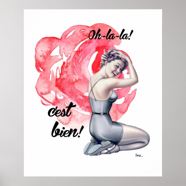 Pin-Up Girl with Floral Background  Poster (Front)