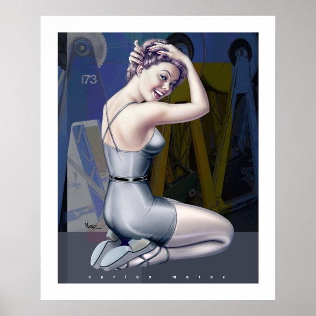 Pin-Up Girl with Industrial Background Poster (Front)