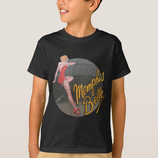 Pin up Girl WWII B-17 Flying Fortress Memphis Bell T-Shirt (Front)