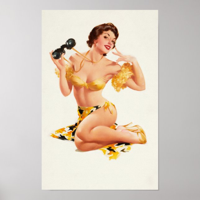 Pin-Up Lady with Binoculars Poster (Front)