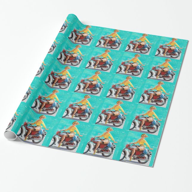 Pin Up motorcycle Wrapping Paper (Unrolled)