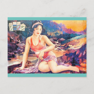 Pin Up Swimsuit Girl Vintage Chinese Cigarette Ad Postcard