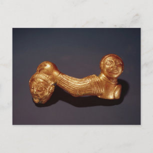 Pin with a warrior holding a head postcard