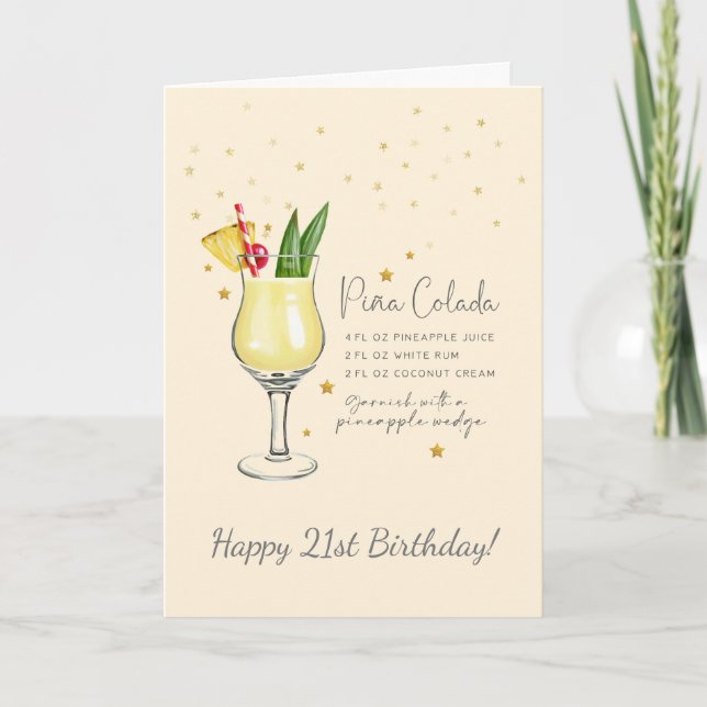 Pina Colada Cocktail 21st Happy Birthday Card (Front)